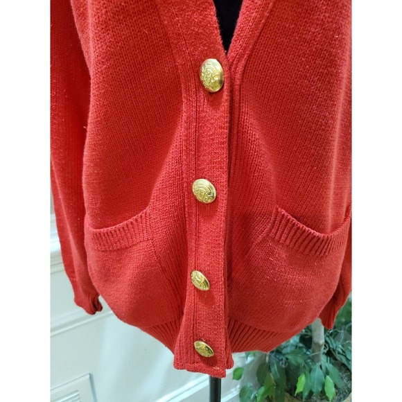 Vintage Delia McKain Red Cotton Long Sleeve Button Front Cardigan Sweater Large - Picture 3 of 14